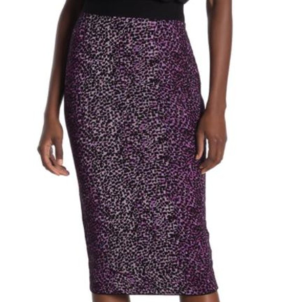 Rachel Roy Tia Cheetah Print Knit Pencil Skirt Med
